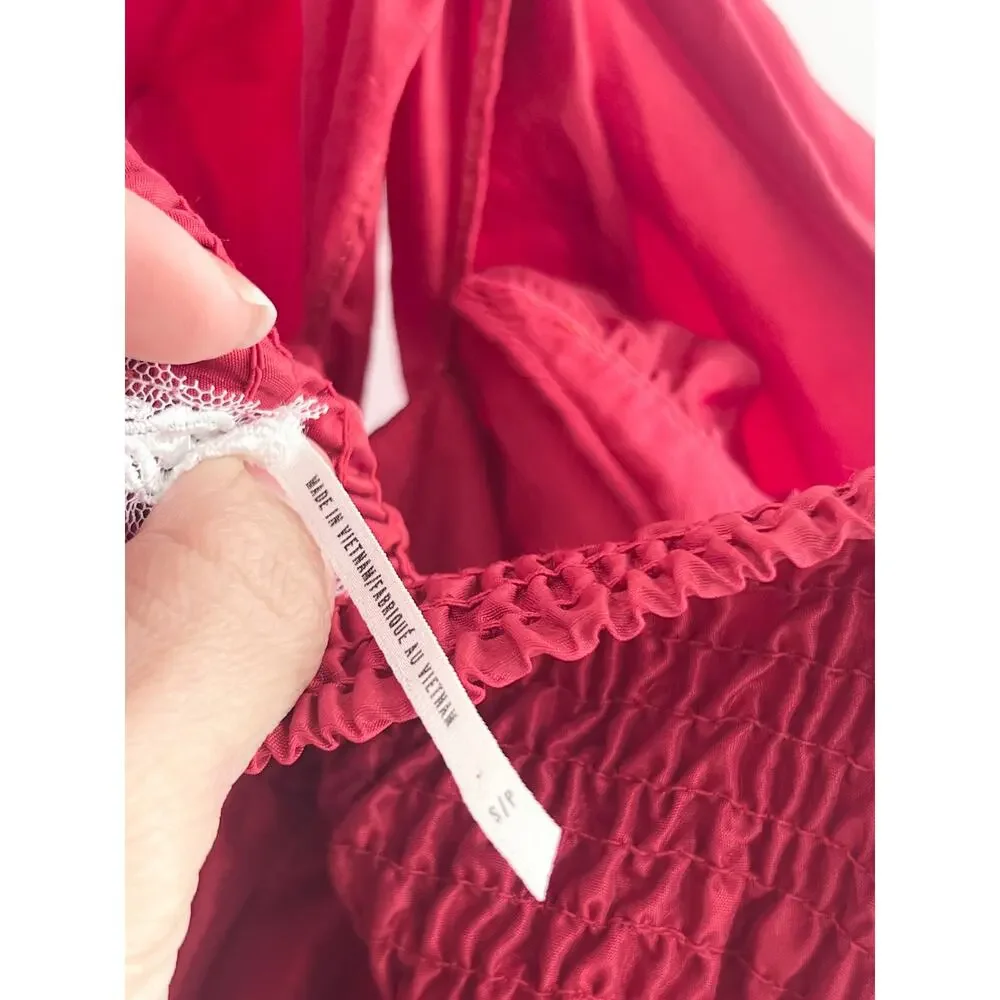 NWOT Free People Halter Neck Smocked Open Back Balloon Jumpsuit Red Women's S